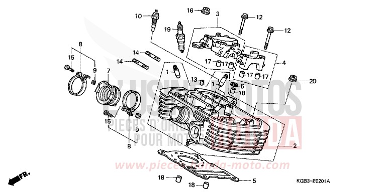 ZYLINDERKOPF (HINTEN) von Shadow VT125C CANDY GLORY RED-U (R101) von 2000